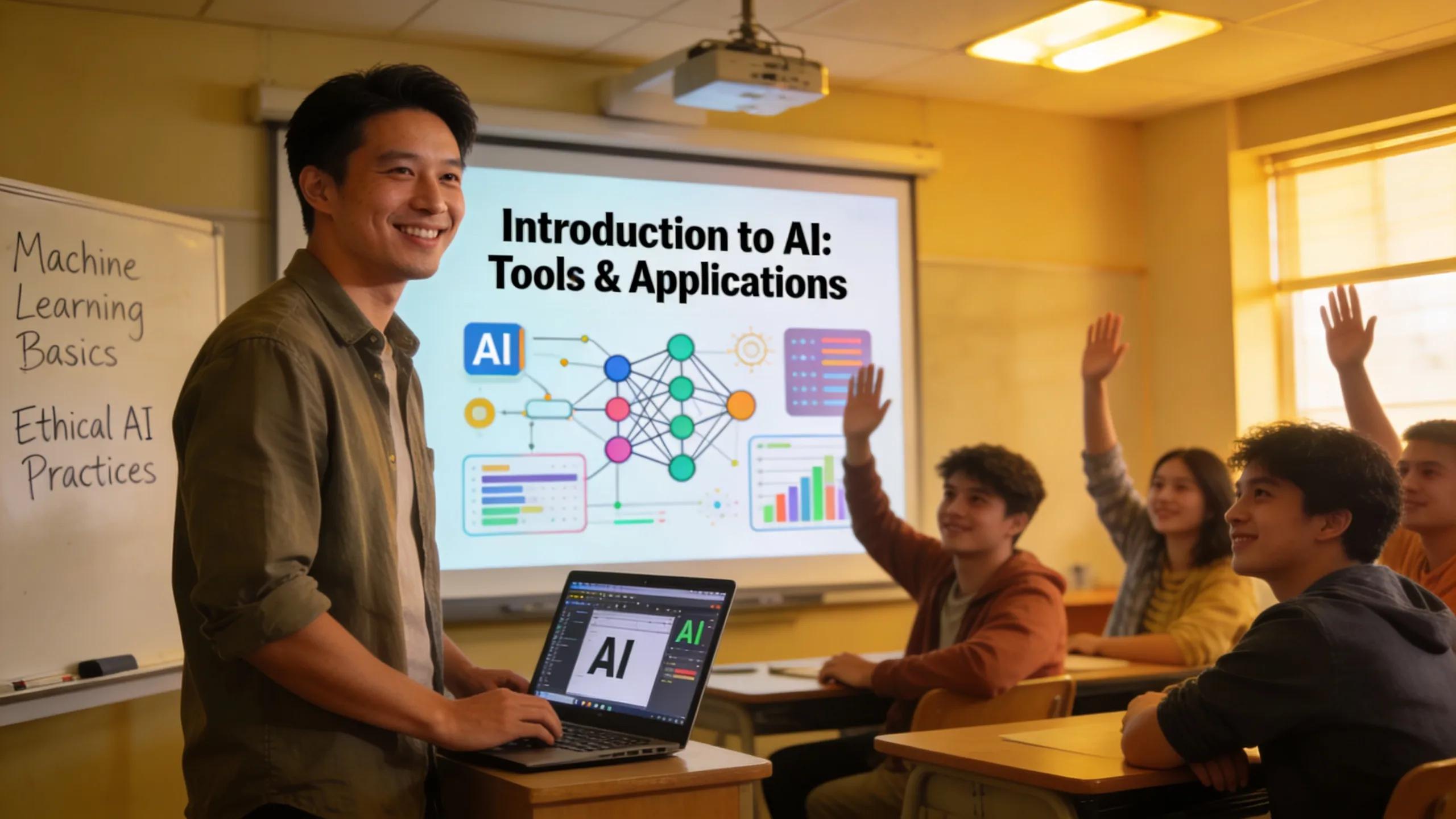 AI expert teaching students about artificial intelligence in a classroom