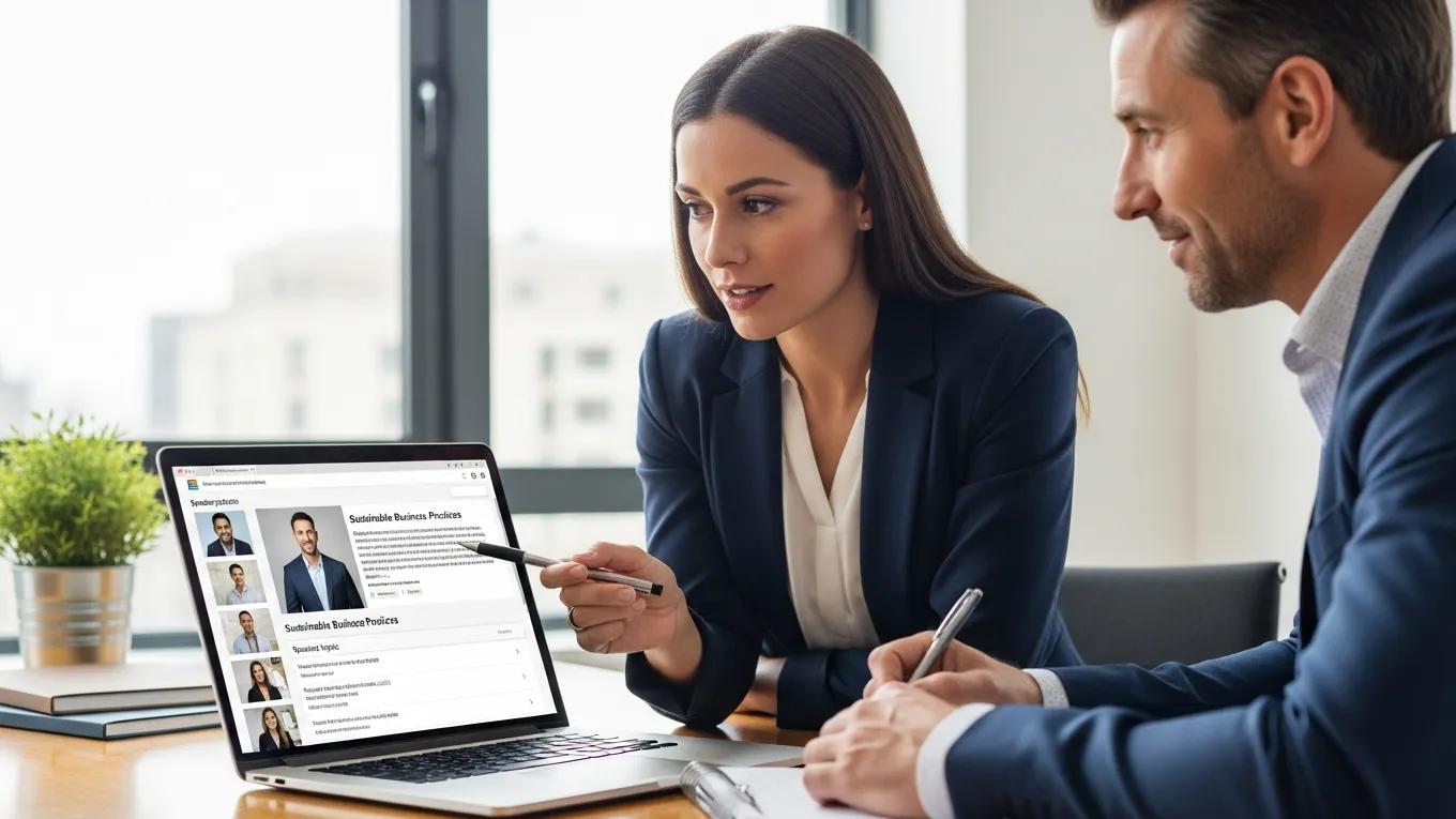 A speaker bureau representative assisting an event planner with speaker selection
