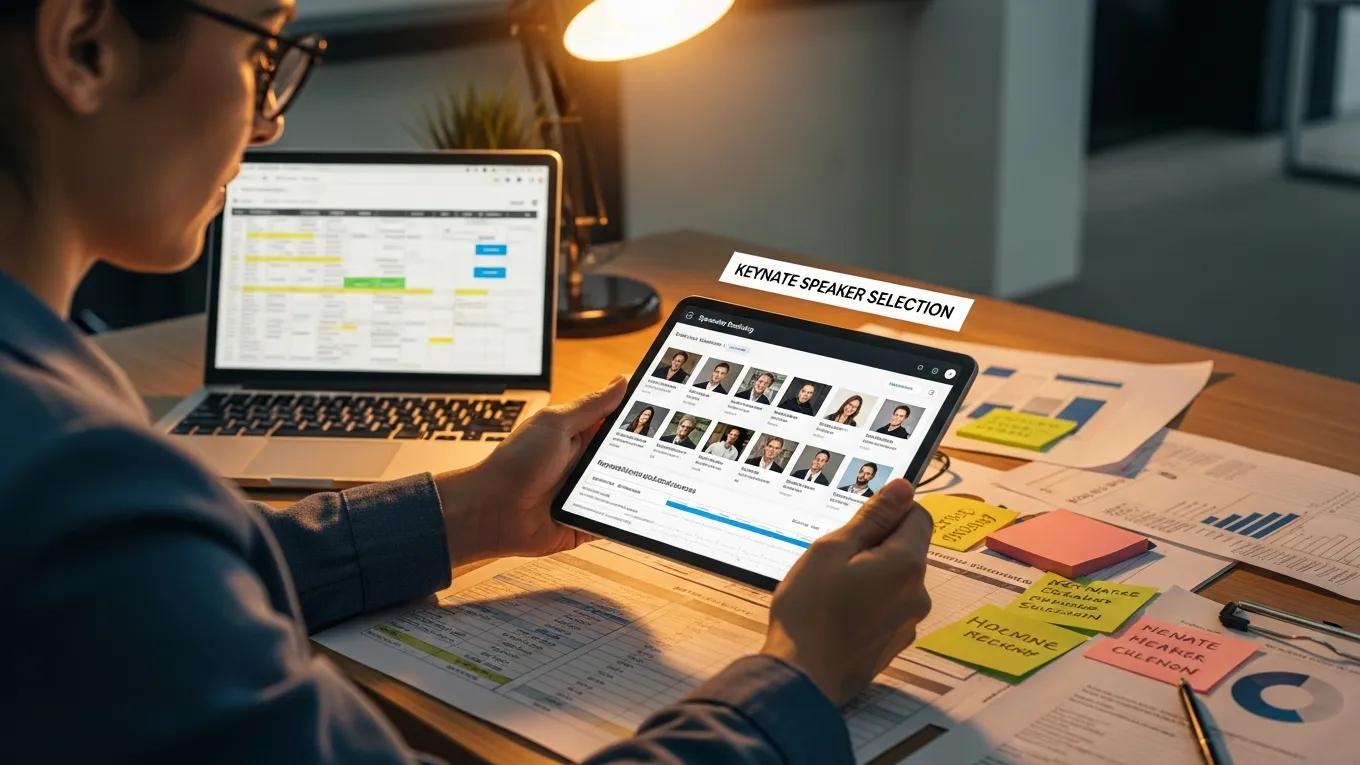 Event planner comparing keynote speakers using a checklist
