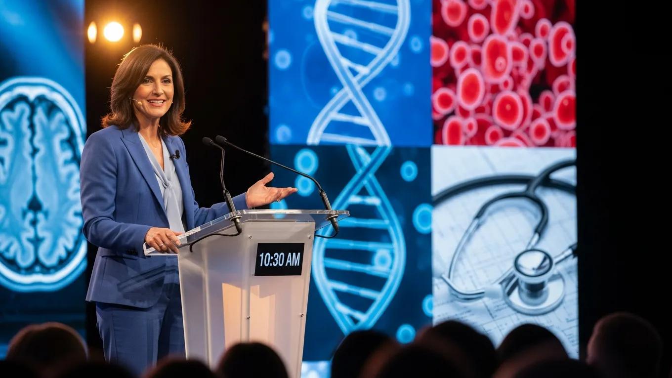 Healthcare speaker presenting expertise and credentials at a medical conference