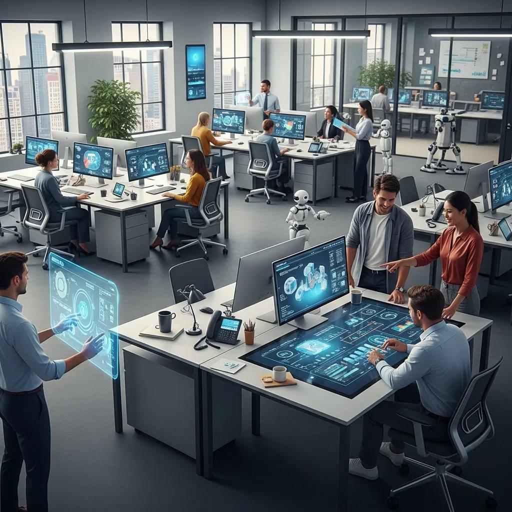 Modern office showcasing AI technology integration in workplace collaboration and productivity