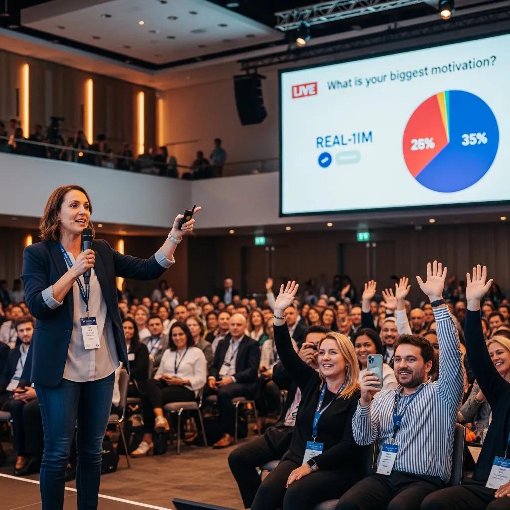 Motivational speaker engaging the audience with interactive elements during a presentation