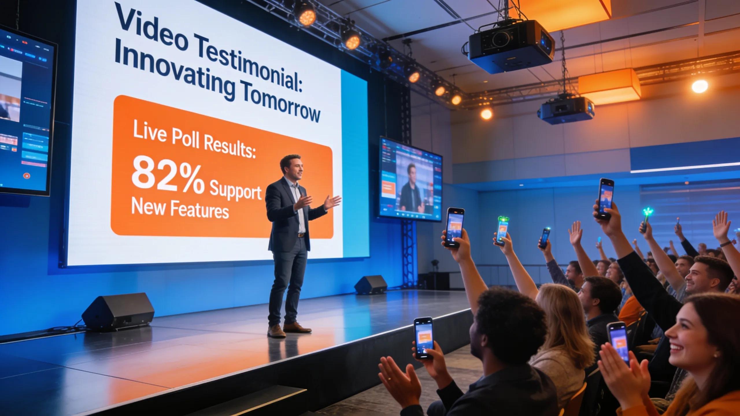 Multimedia keynote presentation integrating video testimonials and live polls for audience engagement